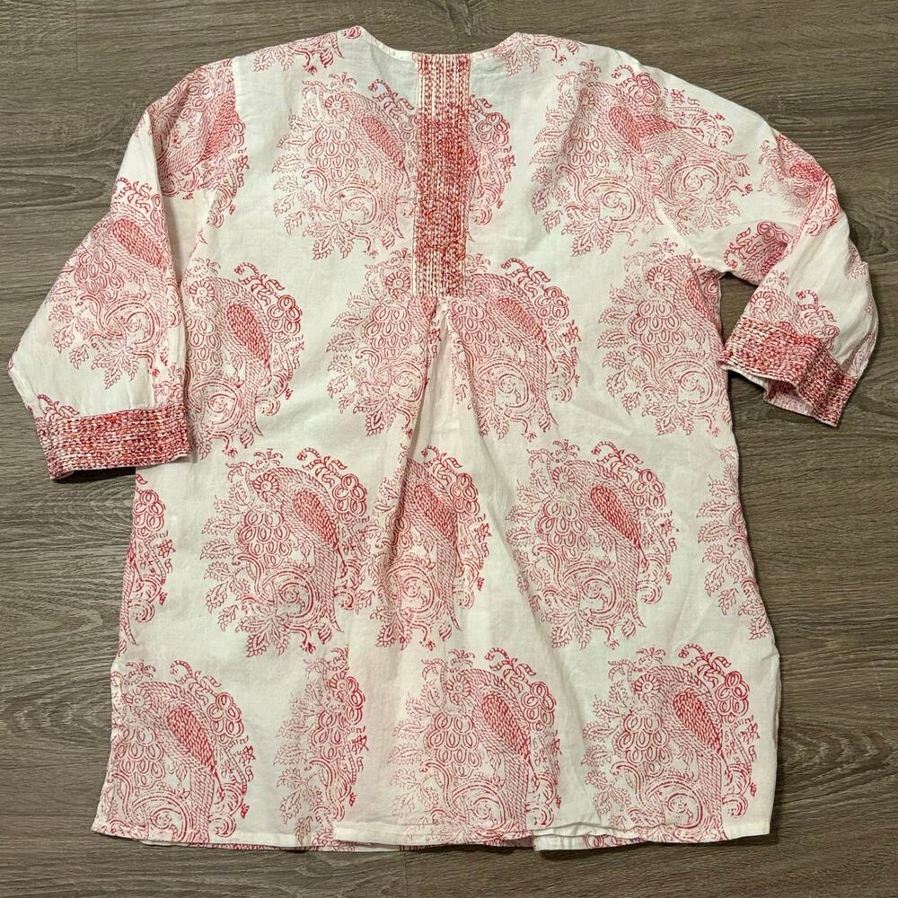 Anokhi Jaipur Block Print Cotton Tunic Top Boho Pintuck Button Front est. sz M - Picture 5 of 7